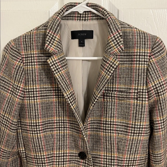 J.Crew Regent Blazer Jacket Plaid Houndstooth Wool Blue Stand Collar New Size 6 - Picture 3 of 12